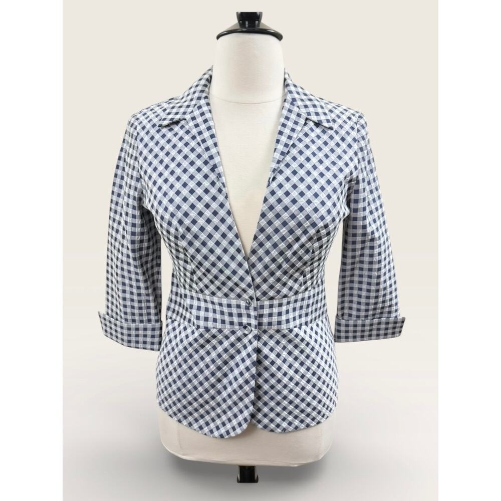 Doncaster Collection East Hampton Gingham Seer Sucker 3/4 Sleeve Jacket, Size 12